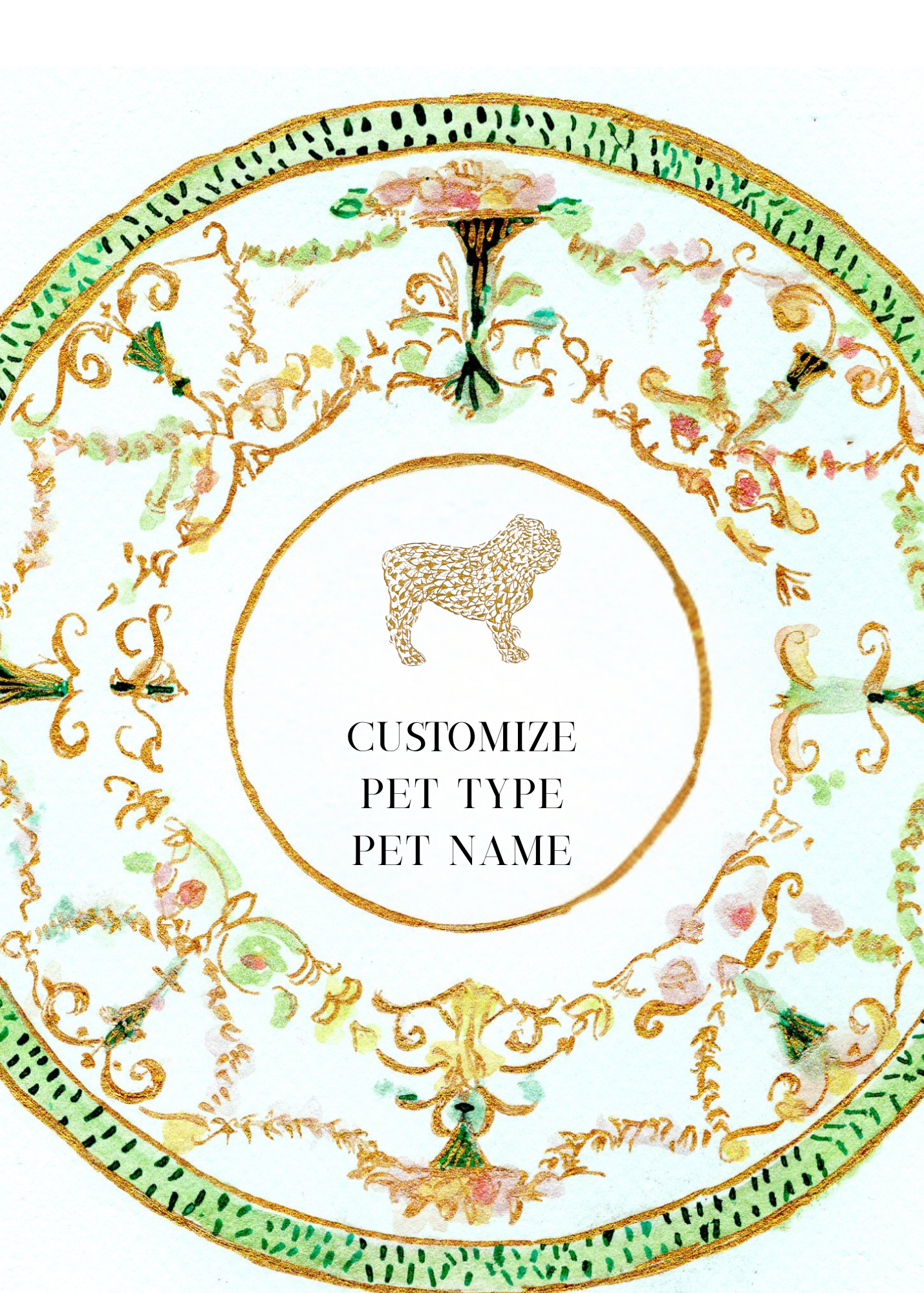 Porcelain Hand-Drawn Plate (Customizable with Pet, Monogram, Letter, or Name)