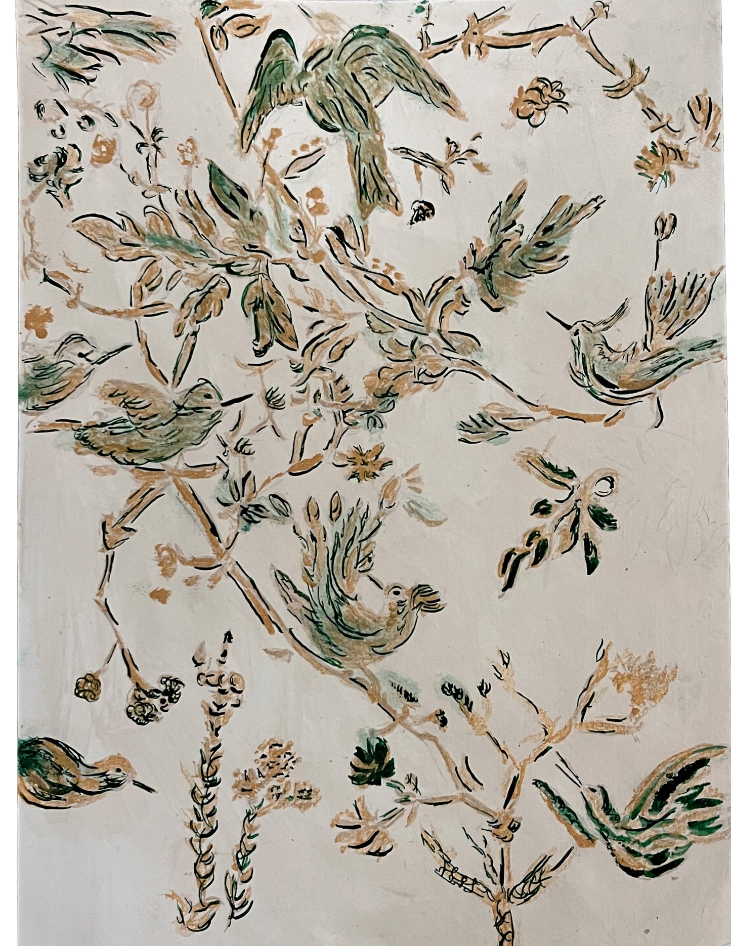 Original Sketch: Hummingbirds inspired by Cole & Son’s, Kravet Hummingbirds